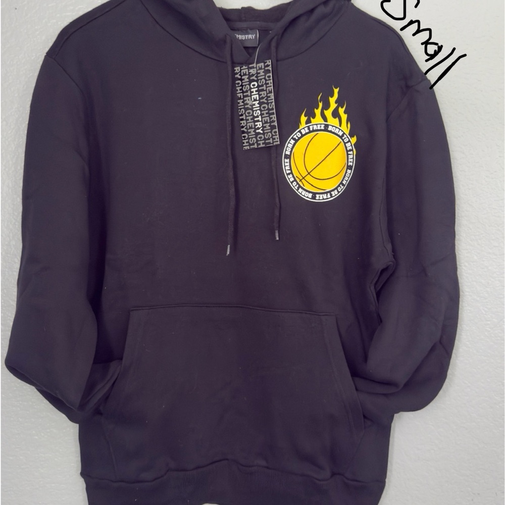 Chemistry Black Hoodie with Yellow Flame Graphic